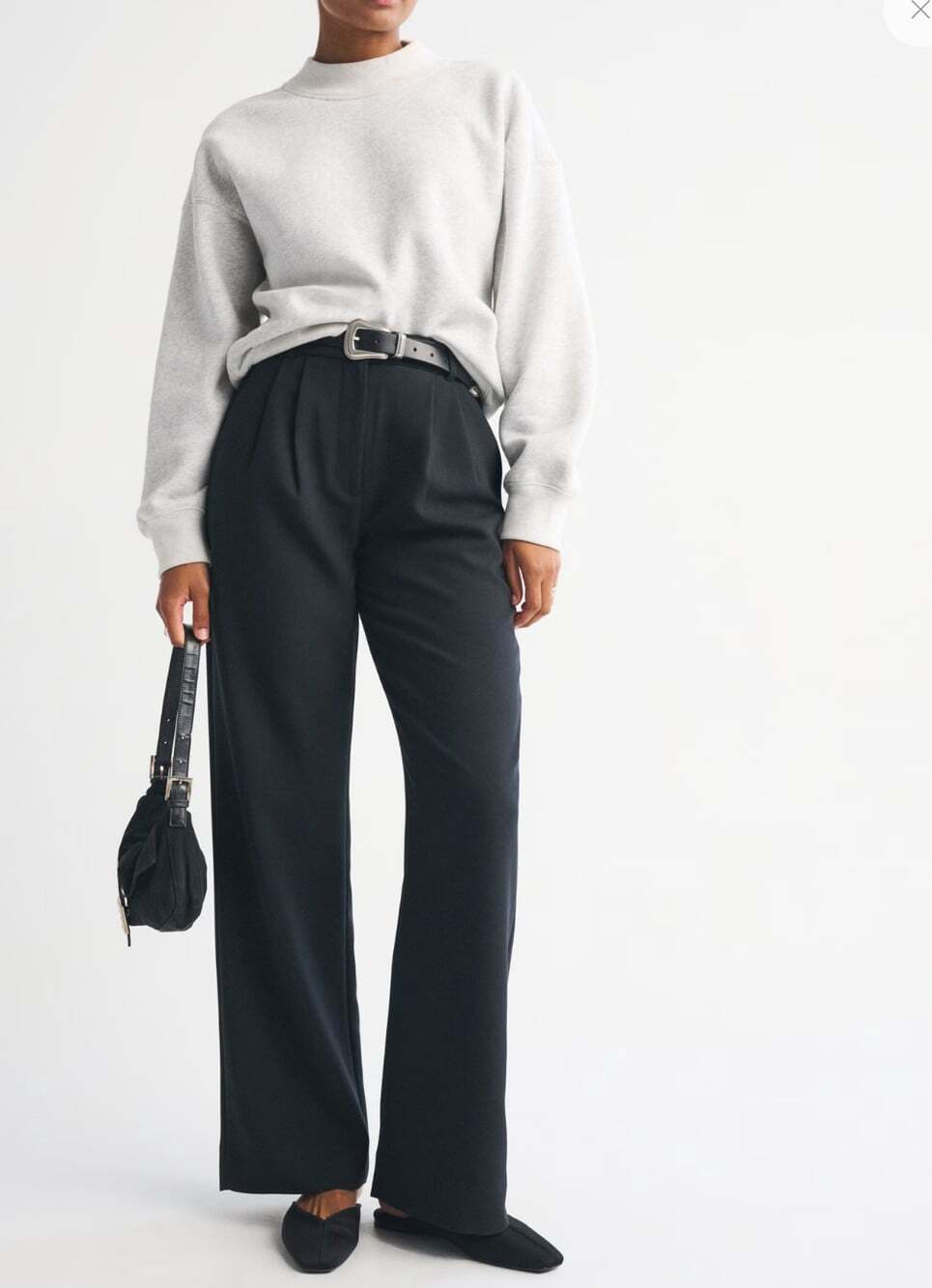 Abercrombie Curve Love A&F Sloane Tailored Wide Leg Pant in Black Size 27
